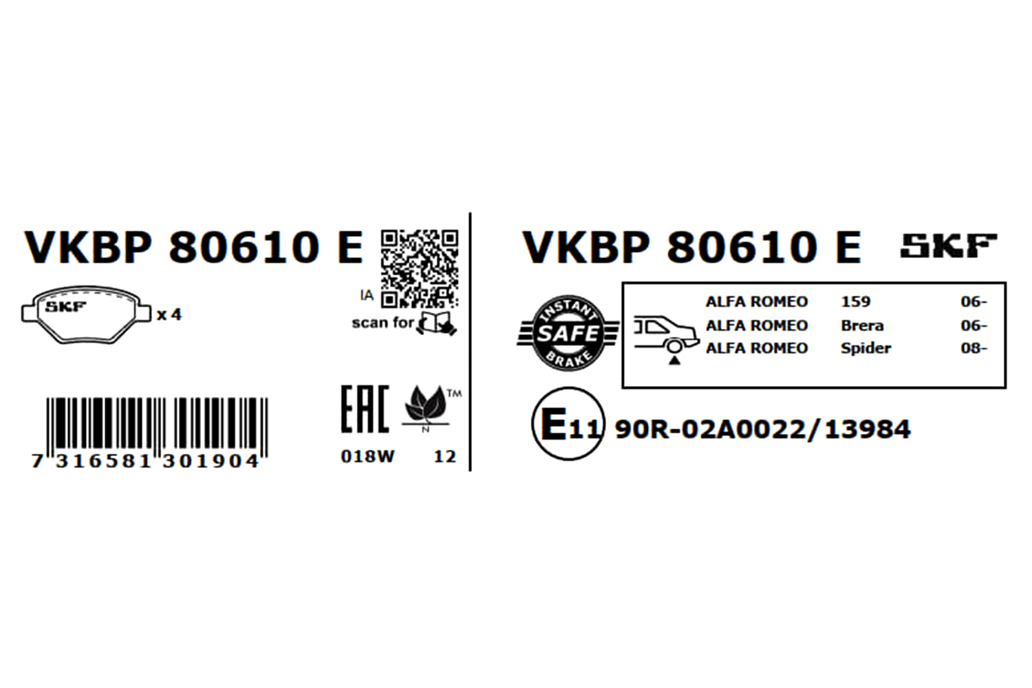 Placute frana SKF VKBP80610E